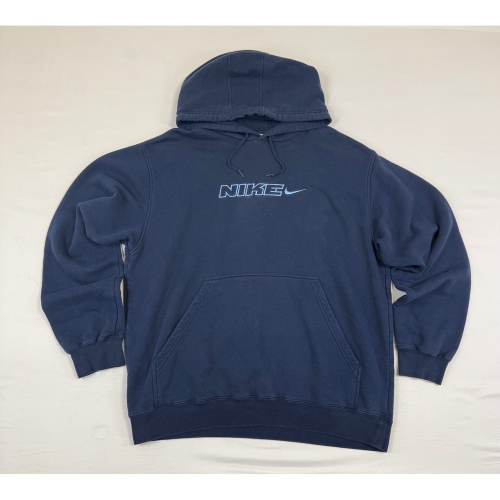 VINTAGE NIKE SPELLOUT‎ SWOOSH NAVY BLUE HOODIE SWEATSHIRT 2000'S SIZE XL